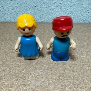Vintage Playskool Lil Playmates Red Cap‎ Man and Girl in Blue Dress